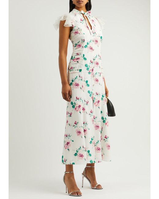 Alessandra Rich White Floral-Print Silk Maxi Dress