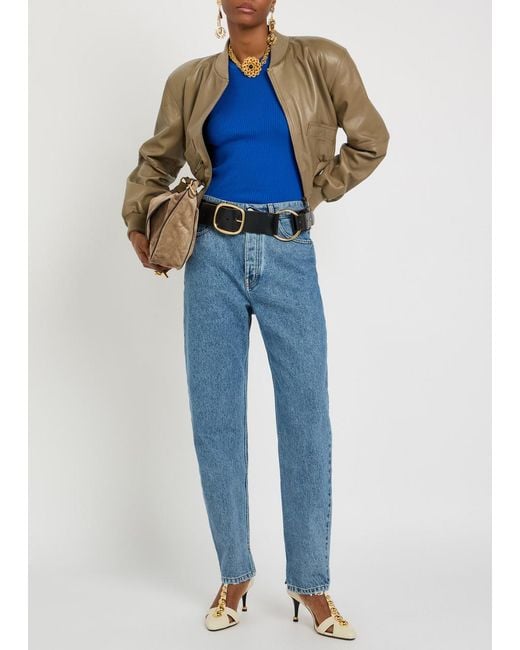 Chloé Natural Sculpted Leather Cropped Bomber Jacket
