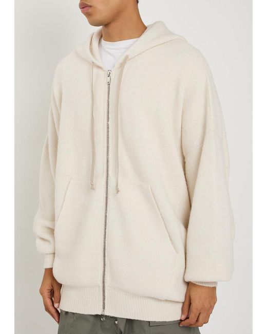 Rick Owens Natural Maglia Zipped Hooded Knit Jumper for men