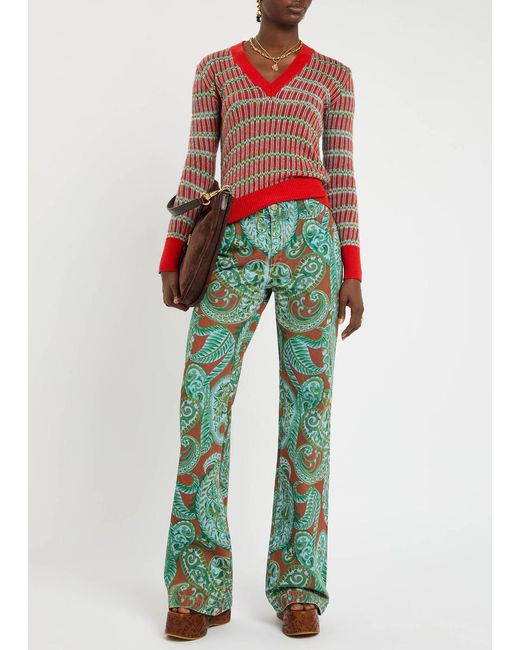 Etro Green Printed Flared-Leg Jeans