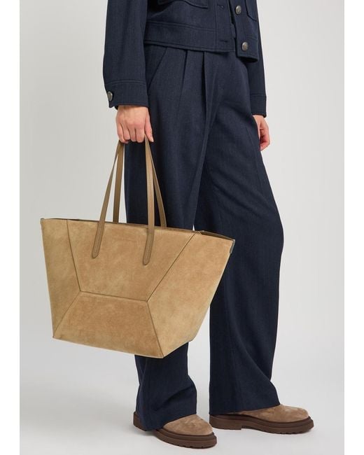 Brunello Cucinelli Brown Bead Medium Suede Tote