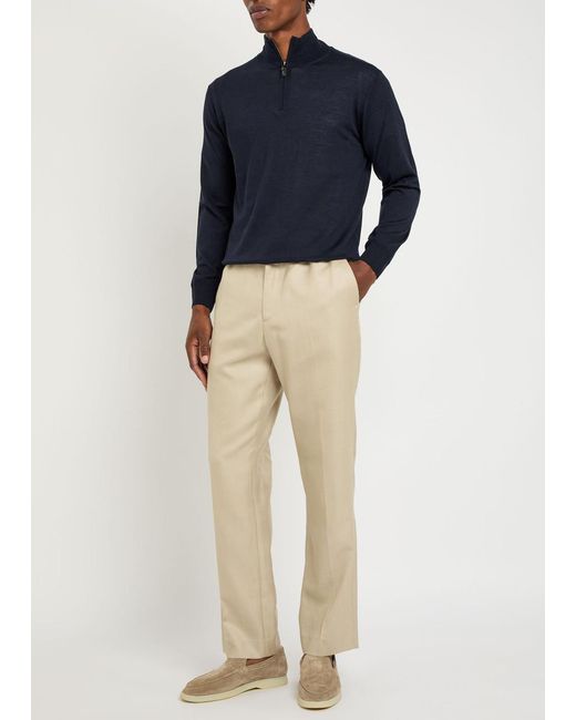 Canali Blue Half-Zip Wool-Blend Jumper for men