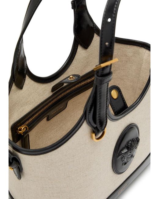 Versace Black Small Leather And Canvas Tote Bag