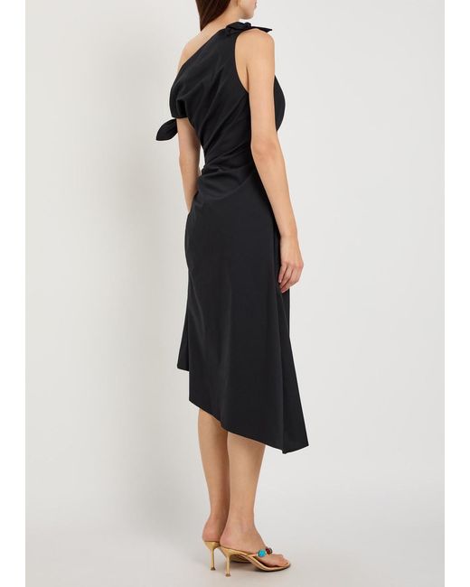 Staud Black Bellaria Ruched Stretch-Cotton Midi Dress