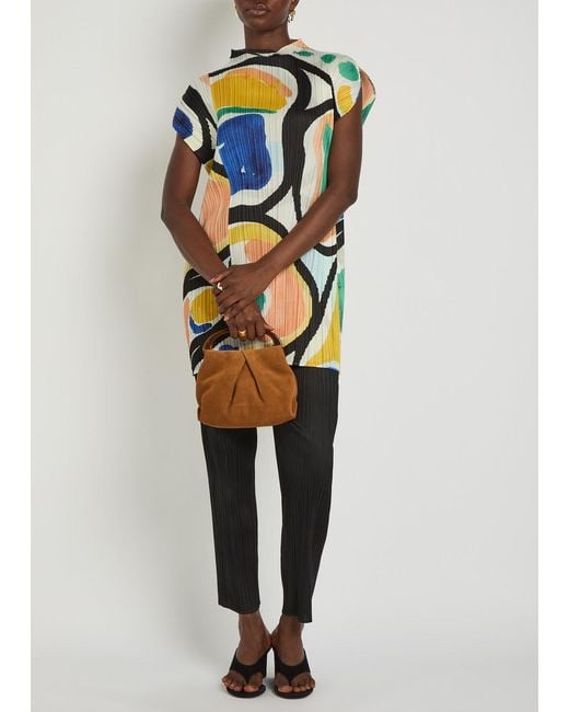 Pleats Please Issey Miyake Blue Pleated Printed Woven Mini Dress