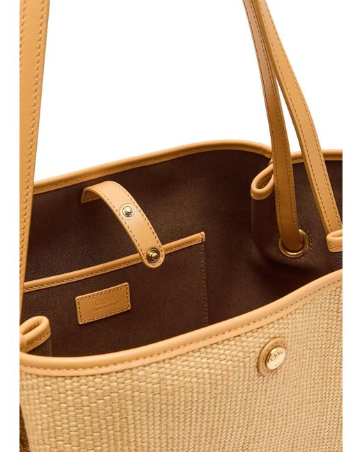 Chloé Natural Clover Logo-Embroidered Raffia Tote Bag