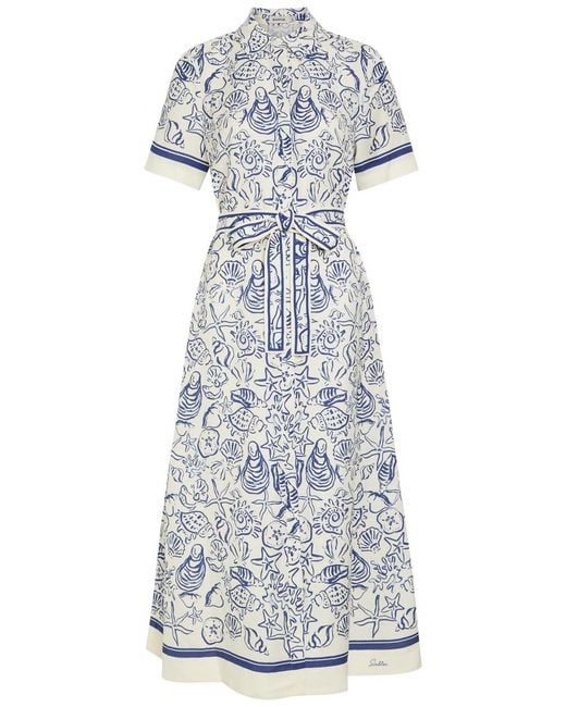 Jonathan Simkhai White Audria Printed Belted Linen-Blend Midi Shirt Dress