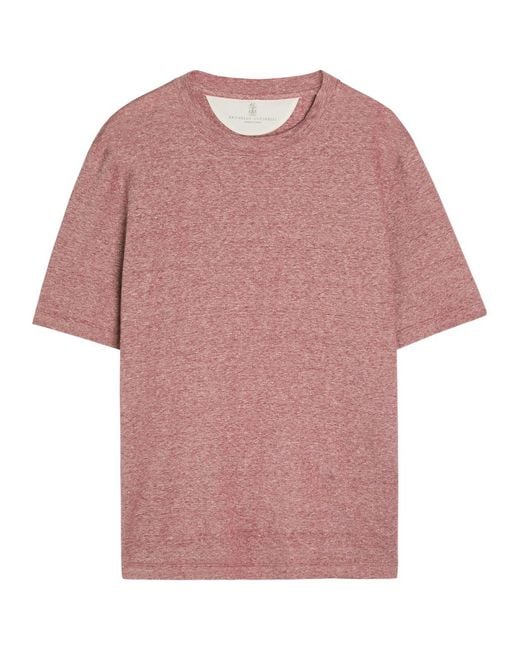 Brunello Cucinelli Pink Linen And Cotton-Blend T-Shirt for men
