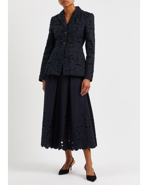 Erdem Blue Floral Cutwork Cotton-blend Blazer