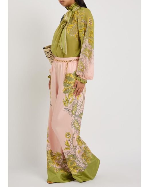 LaDoubleJ Pink Printed Wide-Leg Silk Trousers