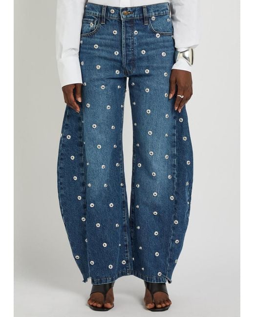 A.W.A.K.E. MODE Blue Stud-Embellished Barrel-Leg Jeans