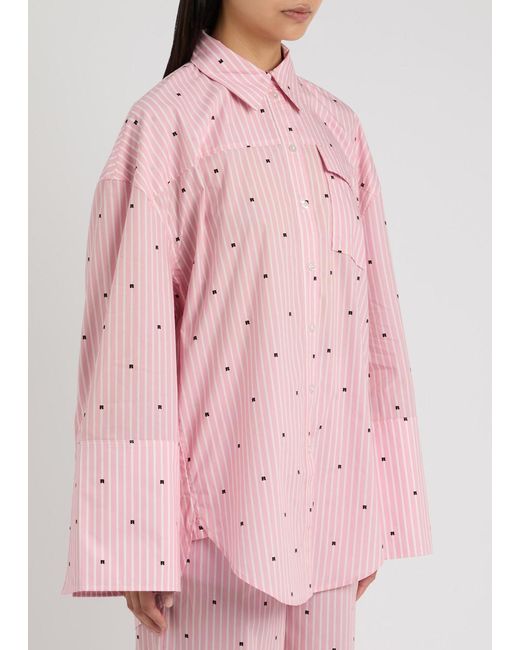 ROTATE SUNDAY Pink Striped Logo Cotton Shirt