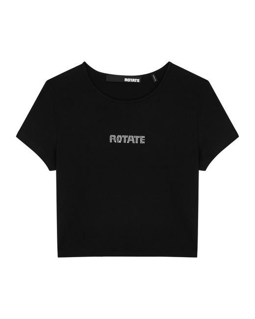 ROTATE BIRGER CHRISTENSEN Black Logo Cropped Stretch-jersey T-shirt