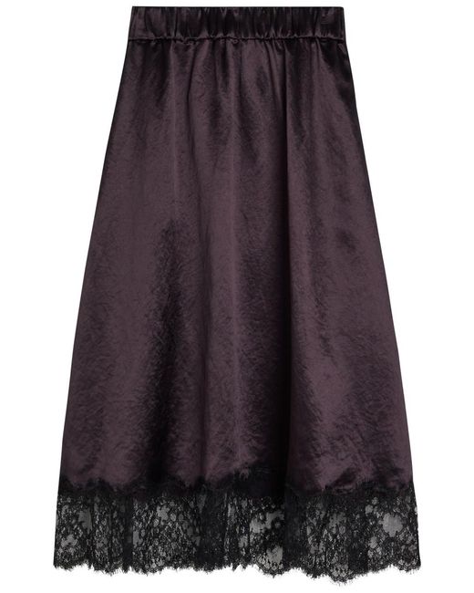 Maria McManus Purple Lace-Trim Satin Midi Skirt