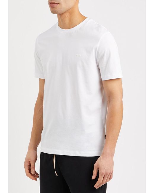 Boss White Logo Cotton T-Shirt for men