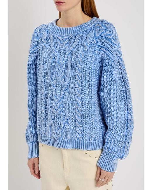 Free People Blue Frankie Cable-Knit Cotton Jumper