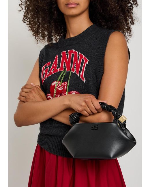 Ganni Black Bou Mini Leather Top Handle Bag