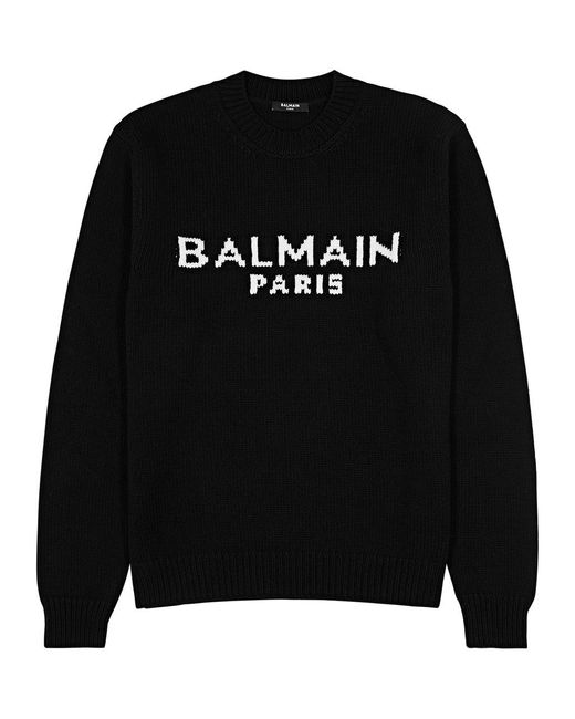 Balmain Black Logo-intarsia Wool-blend Jumper for men