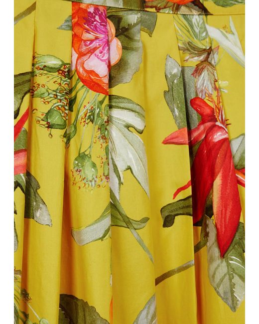 Marina Rinaldi Yellow Abaco Floral-print Cotton-poplin Midi Skirt