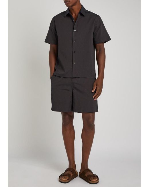 Percival Black Striped Seersucker Swimshorts for men
