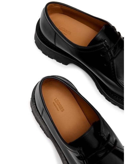 LEGRES Black Leather Derby Shoes
