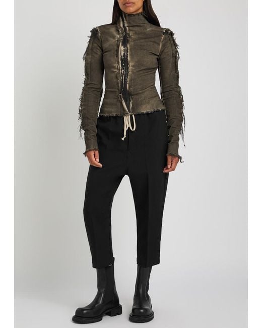 Rick Owens Black Cropped Tapered-Leg Wool Trousers