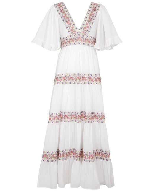 byTiMo White Floral-embroidered Cotton-blend Maxi Dress