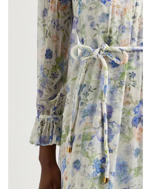 Zimmermann Blue Natura Floral-Print Georgette Midi Dress