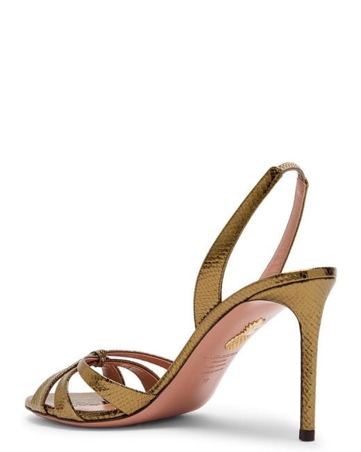 Aquazzura Tati 85 Metallic Crocodile-Effect Sandals