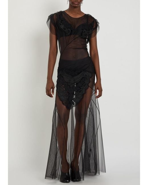 Vivienne Westwood Black Justina Embroidered-Appliqué Mesh Maxi Dress