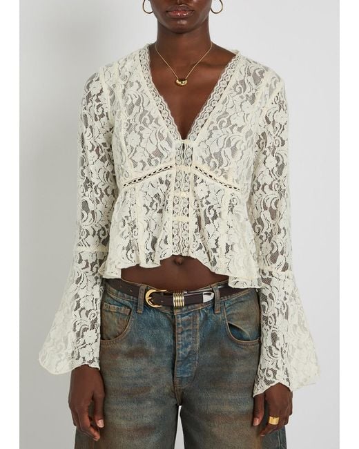Free People White Whispering Love Lace Cropped Blouse