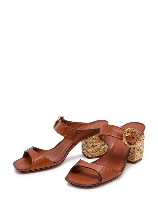 Zimmermann Brown Solena 65 Leather And Raffia Mules