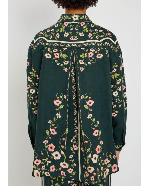 Agua Bendita Green Tota Mosquetero Floral-Print Linen Shirt