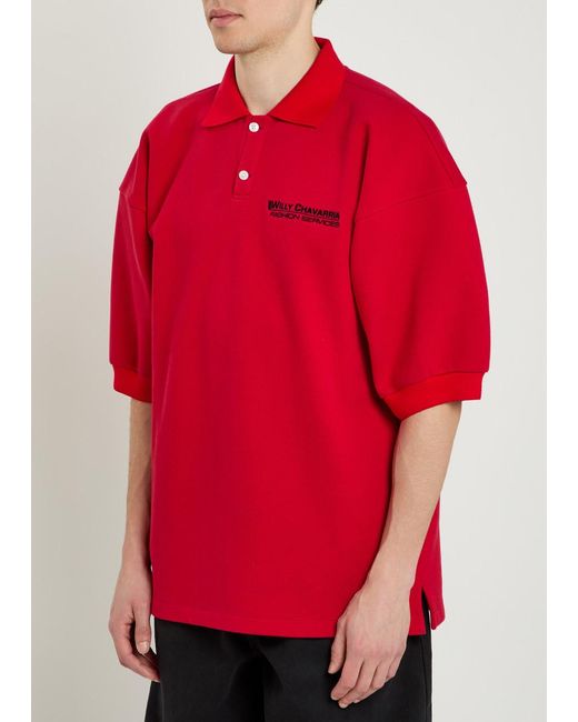 Willy Chavarria Football Logo-Embroidered Piqué Cotton Polo Shirt for men