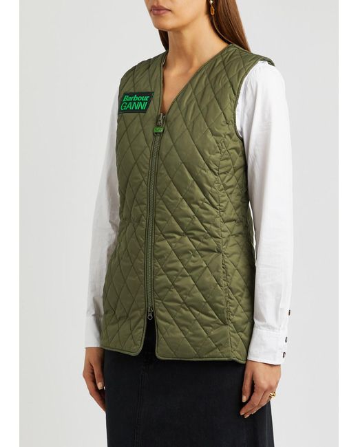 Barbour Green X Ganni Betty Reversible Quilted Shell Gilet