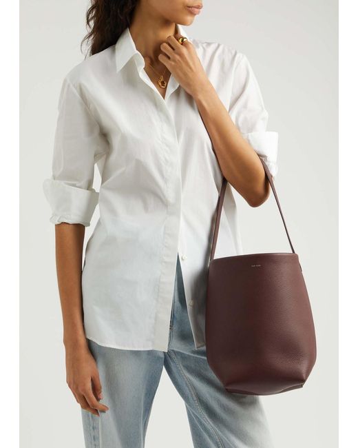 The Row Brown N/s Park Medium Leather Tote