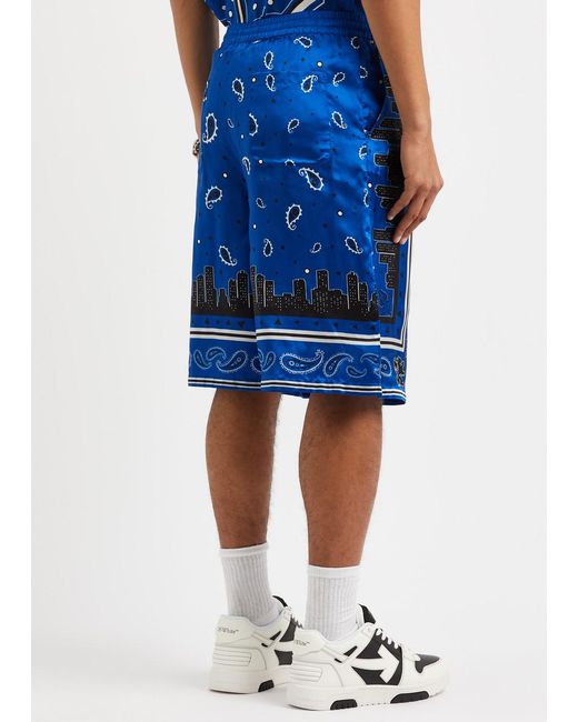 Off-White c/o Virgil Abloh Blue Printed Satin Shorts for men