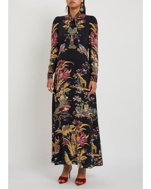 Etro Black Floral Print Chiffon Midi Dress