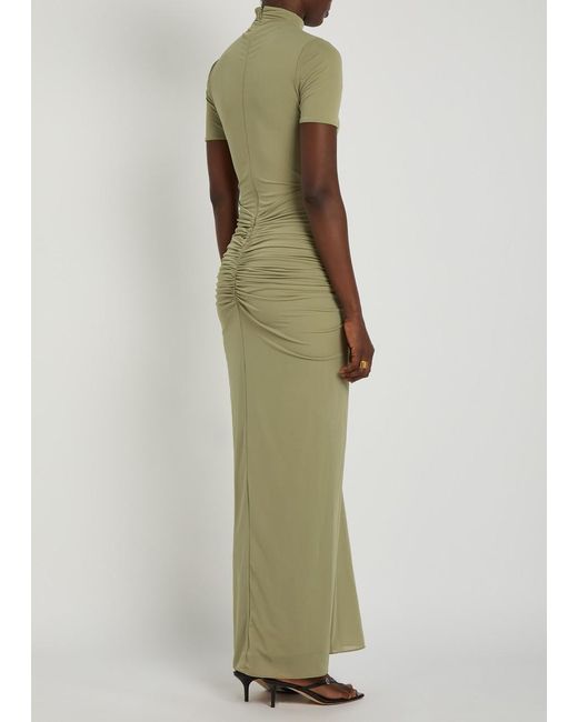 Ronny Kobo Green Enid Ruched Tissue Jersey Maxi Dress