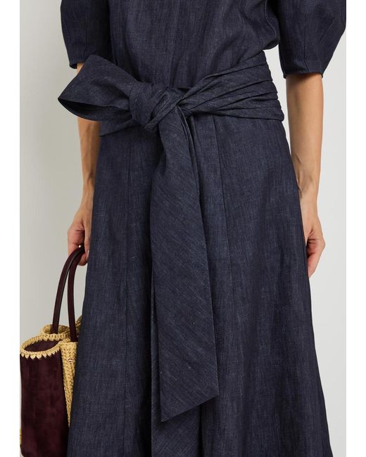 Gabriela Hearst Blue Zivan Cotton And Linen-Blend Midi Skirt