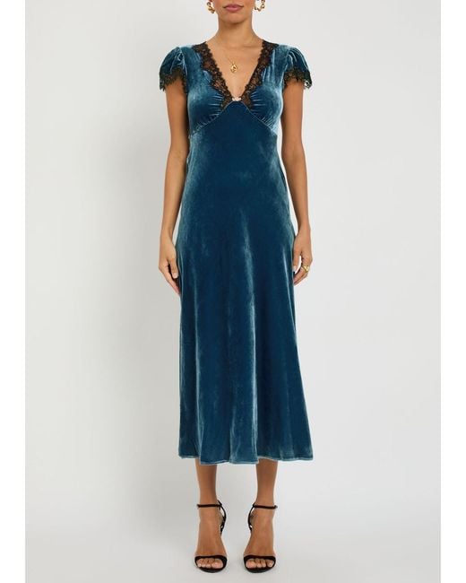 Rixo Blue Clarice Lace-Trim Georgette Midi Dress