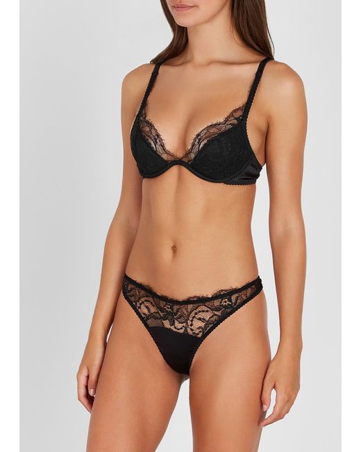 Fleur Of England Black Signature Silk-Blend Plunge Bra