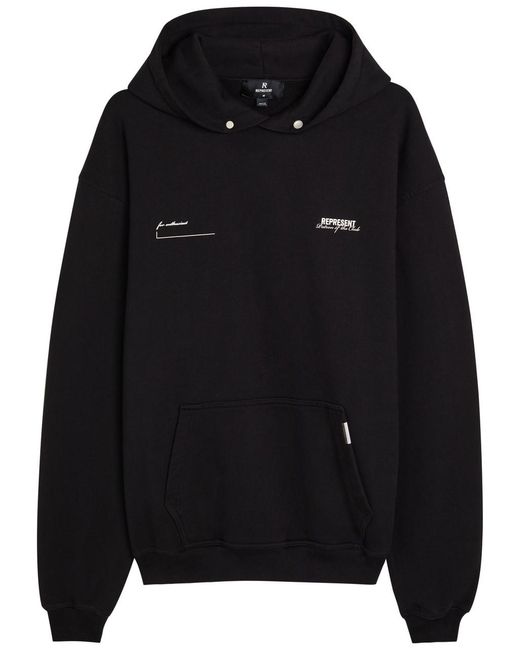 Represent Black Patron Of The Club Logo Hooded Cotton Sweatshirt for men