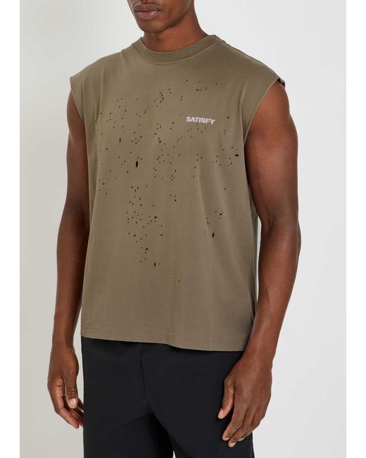 Satisfy Brown Mothtech Muscle Distressed Cotton T-Shirt for men