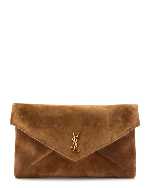 Saint Laurent Brown Envelope Suede Pouch