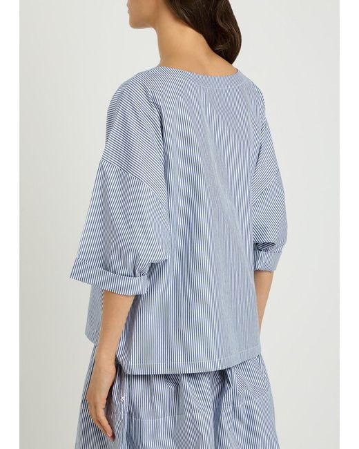 Suzie Kondi Blue Saria Striped Cotton-Poplin Top