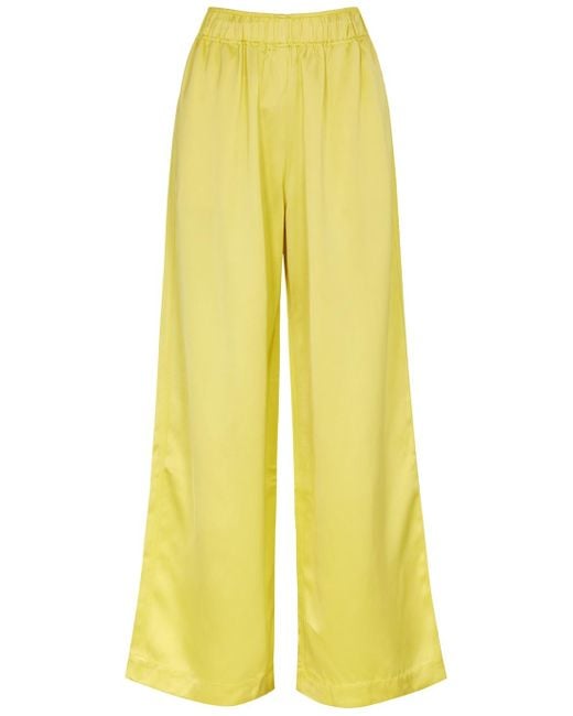 Stine Goya Quinn Wide-leg Satin Trousers in Yellow | Lyst