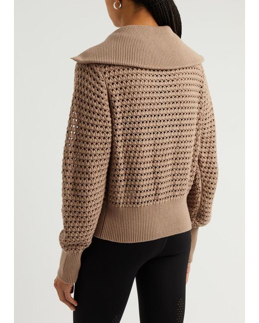 Varley Brown Eloise Open-Knit Cotton Cardigan