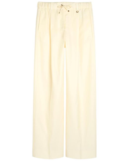 Moncler Natural Drawstring Straight-Leg Wool Trousers