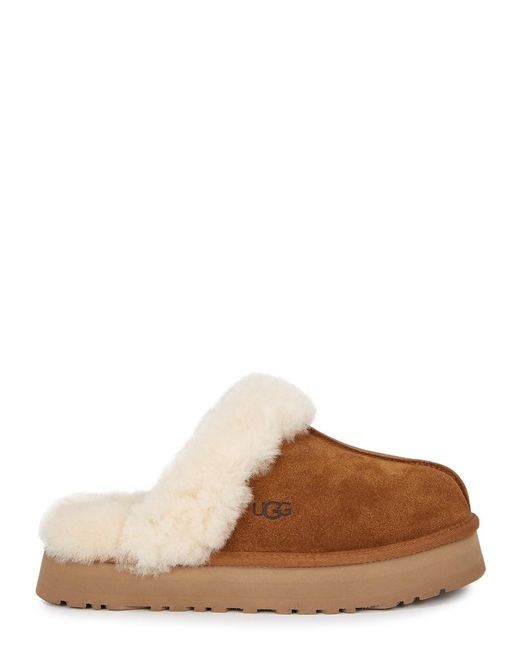 Ugg Brown Disquette Suede Flatform Slippers